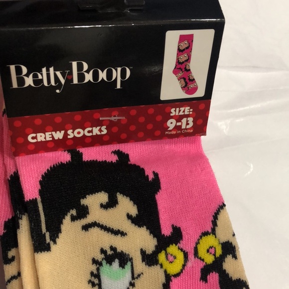 Betty Boop‎ pink betty boop image printed crew socks size 9-13 new - Picture 8 of 9